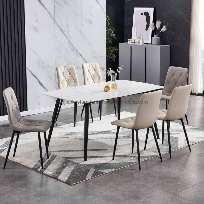 Hot Selling Furniture Restaurant Sintered Stone Marble Top Dining Table Rectangular Dining Table White Marble Ceramic Top Dining Table