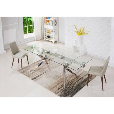 Hot Sale Extension Rectangle Glass Dining Table with Stainless Steel