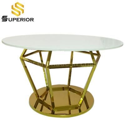 MDF Wood Top Dining Table with Gold Stainless Steel Base