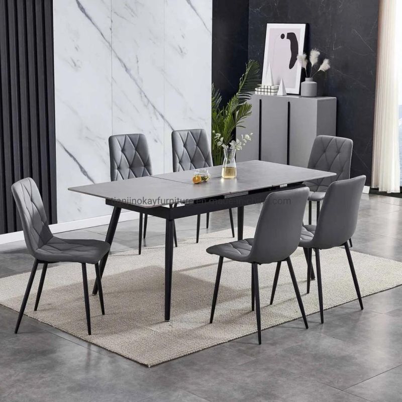 Modern Furniture Slate Ceramic Table Luxury Folding Extendable Dining Table Sets Sintered Stone Ceramic Italia Black Gold Marble Dining Table and Chair Sets