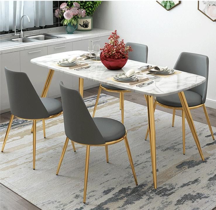 High Quality Restaurant Marble Dining Table with Golden Leg