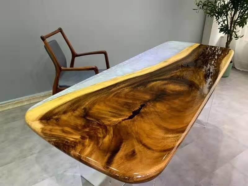 Walnut Wood Slab Clear Transparent Coffee Dining Table Home or Office