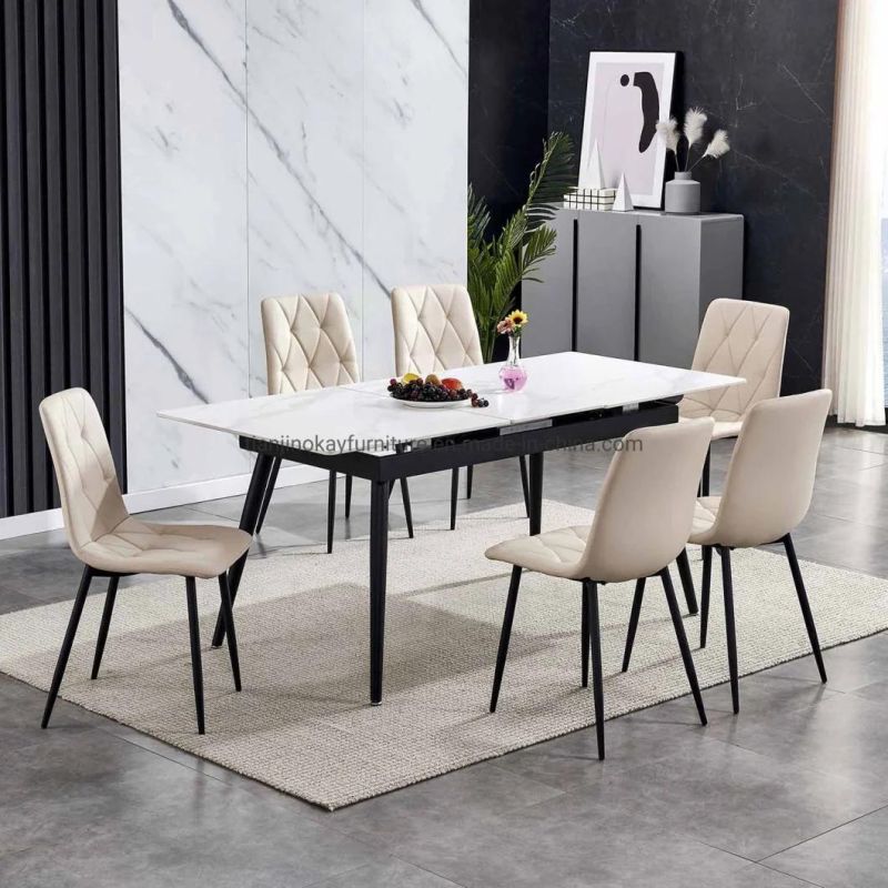 Modern Furniture Slate Ceramic Table Luxury Folding Extendable Dining Table Sets Sintered Stone Ceramic Italia Black Gold Marble Dining Table and Chair Sets