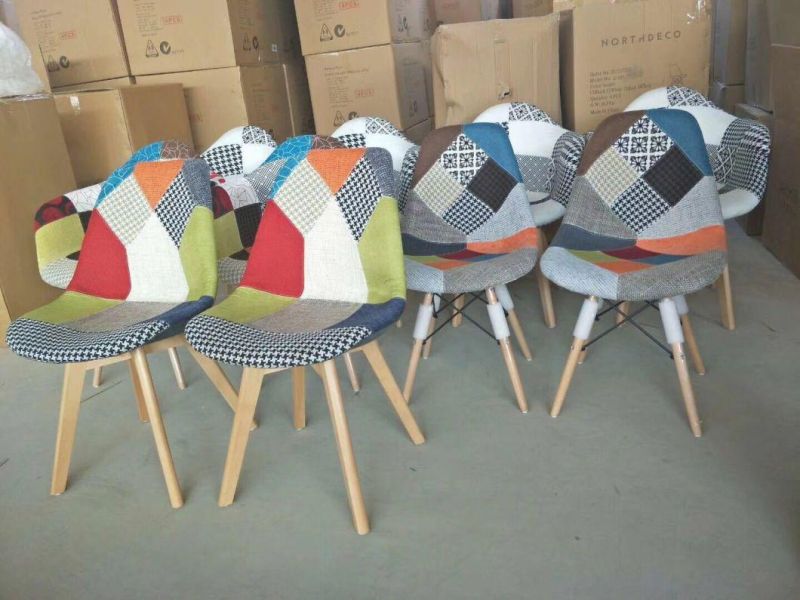 Factory Supplier Manufacturer Wholesale Restaurant Dining Room Furniture Modern Upholstered Dining Chair Fabric Cushion Patchwork Modern Chair