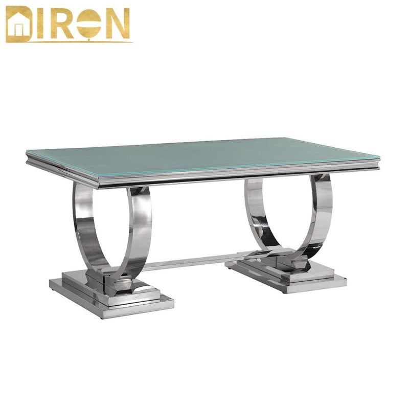 Top Selling Modern Tempered Glass Top Stainless Steel Base Dining Table for Hotel Apartment Restaurant Furniture