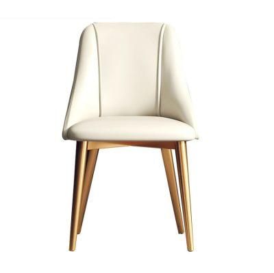 Style Nordique Chaise Nordique Gold Plated Iron Leg White Leather and Metal Legs Dining Chairs Gold Chair