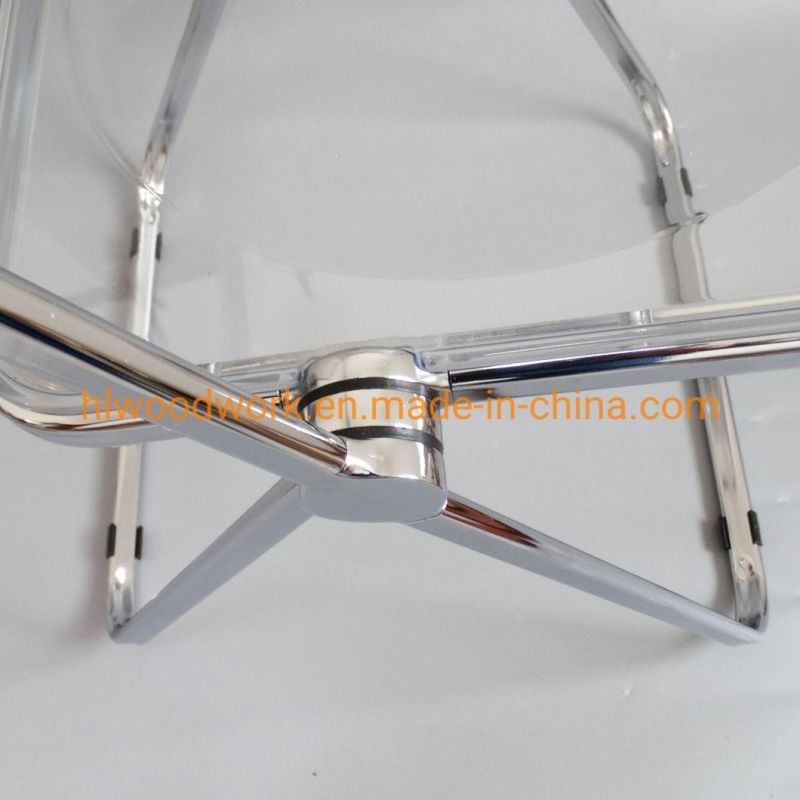 Clear Plastic Folded Chair Office/Bar/Dining/Leisure/Banquet/Wedding/Meeting Folding Plastic Chair in Chrome Frame Transparent Clear PC Plastic Dining Chair