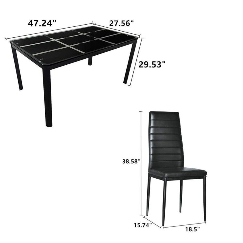 Factory Wholesale Black Stripe Glass Top Simple Style Modern Restaurant Furniture Dining Room Furniture Dining Table