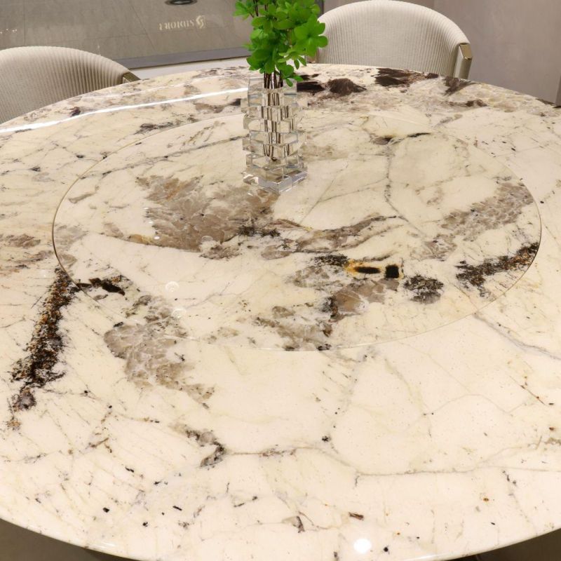High Quality Luxury Pandora Marble Top Stainless Steel Base Villa Restaurant Living Home Round Dining Table Gt01