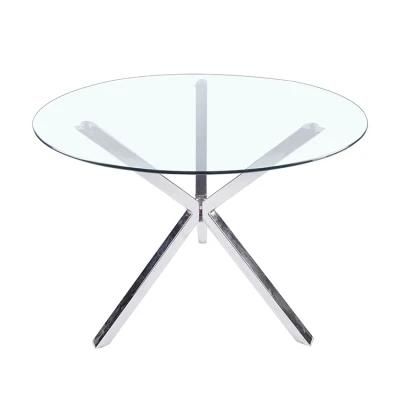 Factory Hot Sale Cheap Modern Glass Top Chromed Legs Dining Table Set