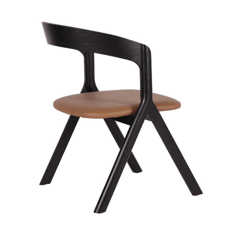 Simple Design Black Wooden Frame Brown Fabric Dining Chair for Restaurant Use