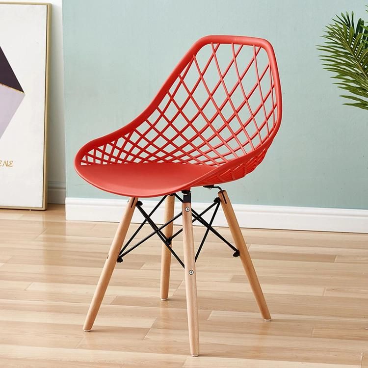 Plastic Mesh Chair Nordic Solid Wood Stool Dining Chair Creative Backrest Hollow Hotel Chair Wholesale