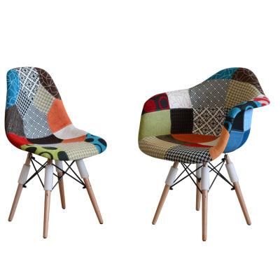 Modern Luxury Leisure PP Frame Patchwork Fabric Dinning Chair Dining Chair with Armrests / Wooden Legs Dining Armchair