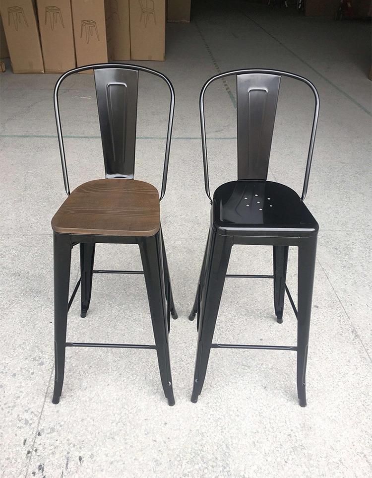 French Style Iron Silla De Bar Stool Chair Bar Furniture Hotel Tables Height High Back Metal Chair for Restaurant