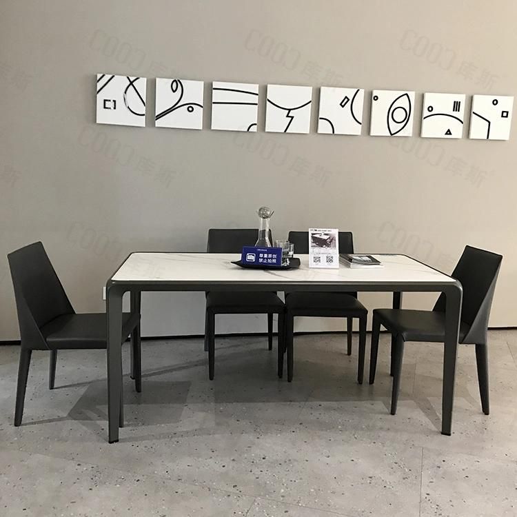 Modern Black Chair and Dining Table Sets Black Feet Rectangular White Marble Dining Table Set