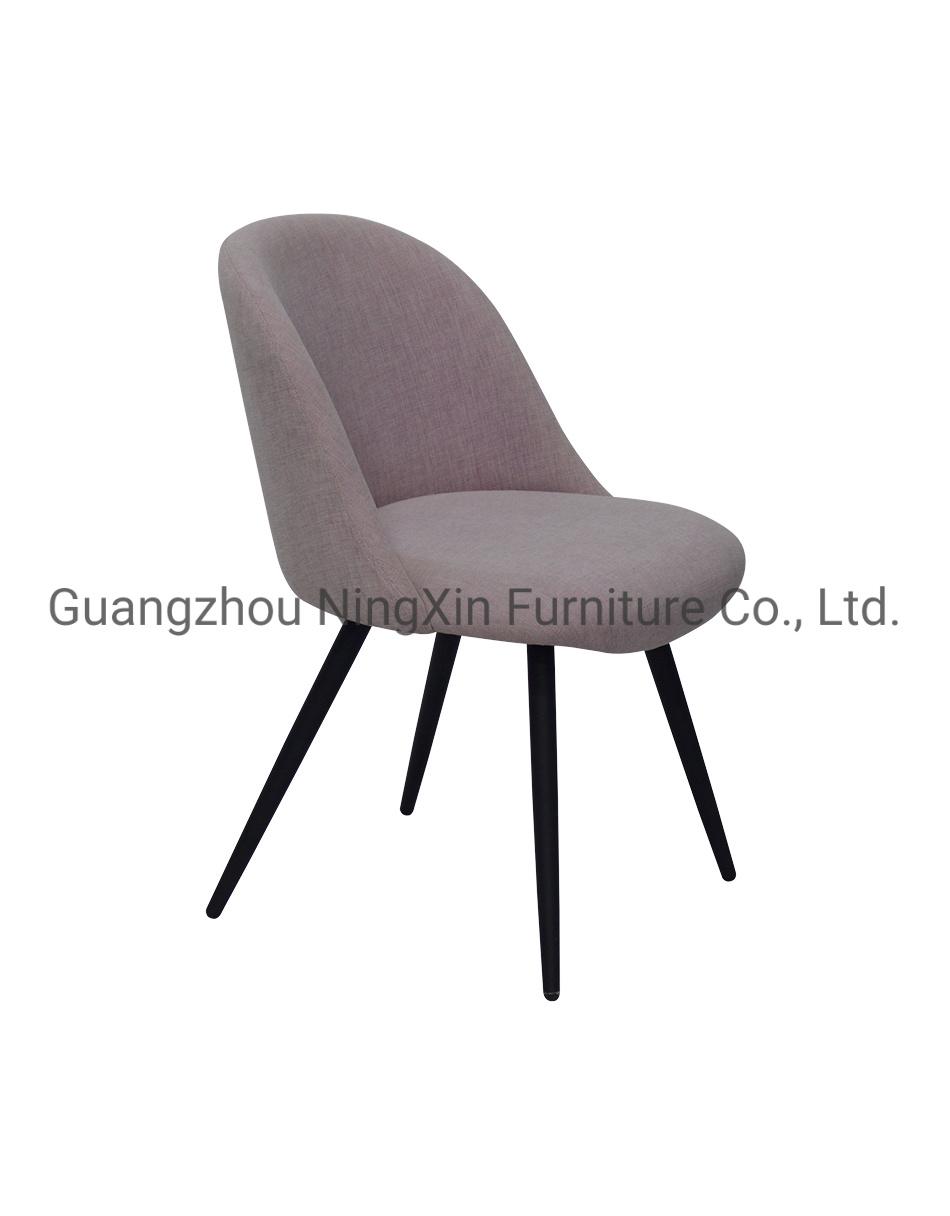 Light Grey Fabric Seat Metal Legs Dining Chairs for Commercial Coffee Shop Use