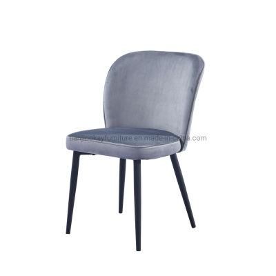 Hot Selling Grey Velvet Fabric Dining Chair with Black Powder Coating Legs