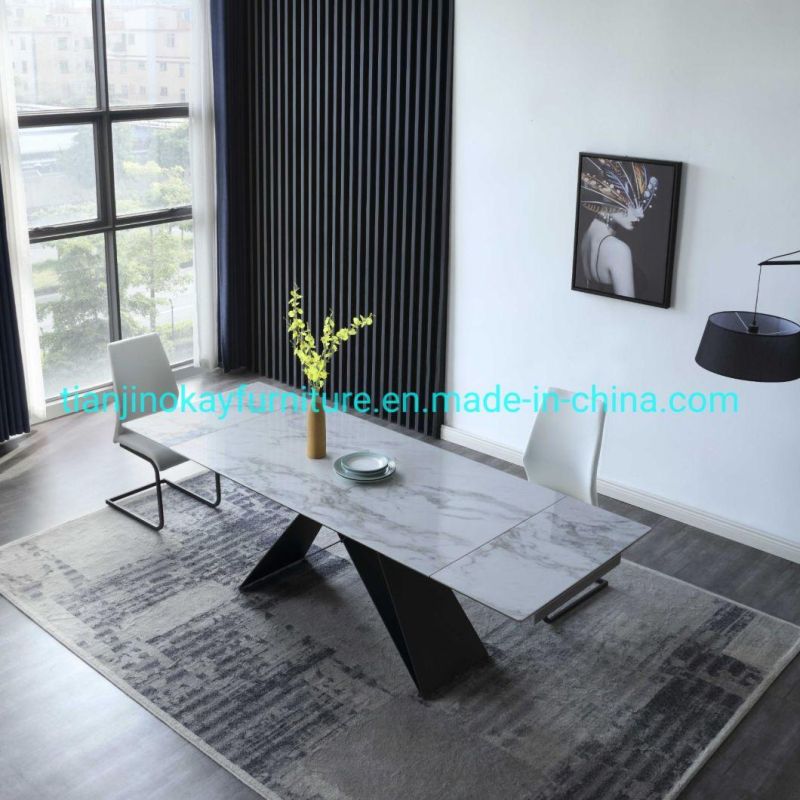 Luxury Industrial Laminated Marble Top Restaurant Dining Table with Chairs