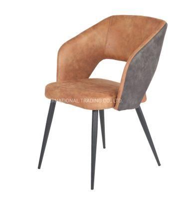 Dining Hot Sale Home Furniture Metal Legs Black+Orange PU Dining Chair