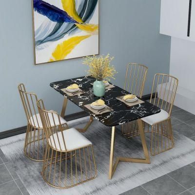 Nordic Modern Minimalist Marble Rectangular Dning Table with Chair Combination