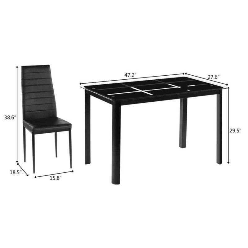 Factory Wholesale Black Stripe Glass Top Simple Style Modern Restaurant Furniture Dining Room Furniture Dining Table