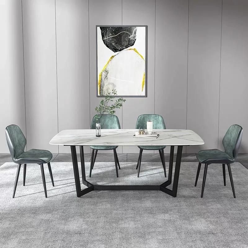 Modern Restaurant Sets Italian Luxury Design Marble Top Dining Table Set 8 Seater with Metal Legs