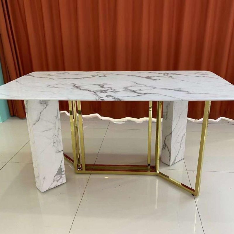 Modern Dining Table Stainless Steel Dining Table with Marble