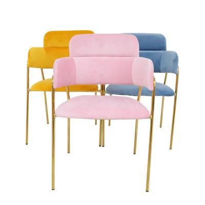 Wholesale Modern Luxury Fabric Velvet Upholstered Chair Gold Metal Legs Dining Chairs