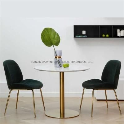 Modern Kitchen Upholstered Chairs with Metal Legs Velvet Surface Lounge with Green Golden Chair