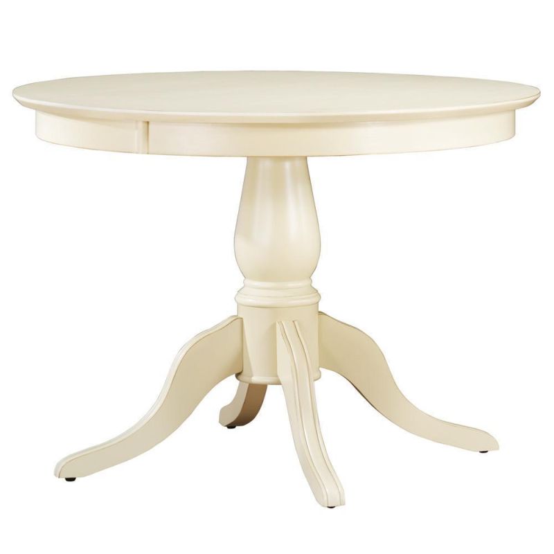 Kvj-Rr27 White Antique Coastal Round Solid Wood Dining Table