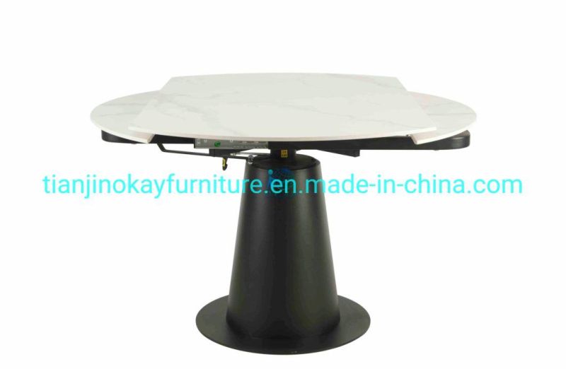 Modern Ceramic Top White Rectangle Dining Table with 4 Chairs Carbon Steel Base 4 People Dining Table