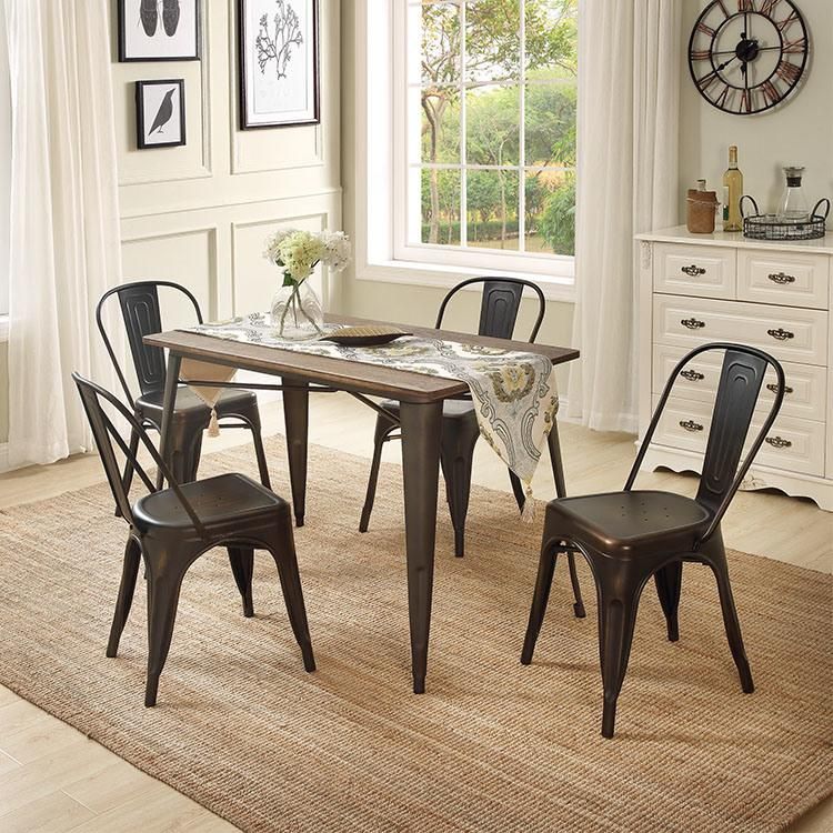 Simple Rectangular Wooden Countertop Dining Table with Chairs in Living Room and Dining Room