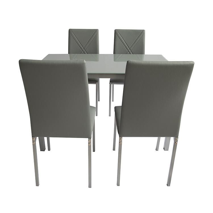 2020 Modern Design Home Furniture Tempered Glass Top Dining Room Table Set Grey Metal Legs Dining Table