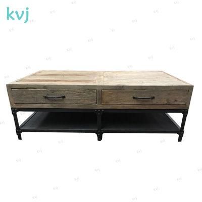 Kvj-7338 Rustic Vintage Reclaimed Elm Coffee Table with Drawers