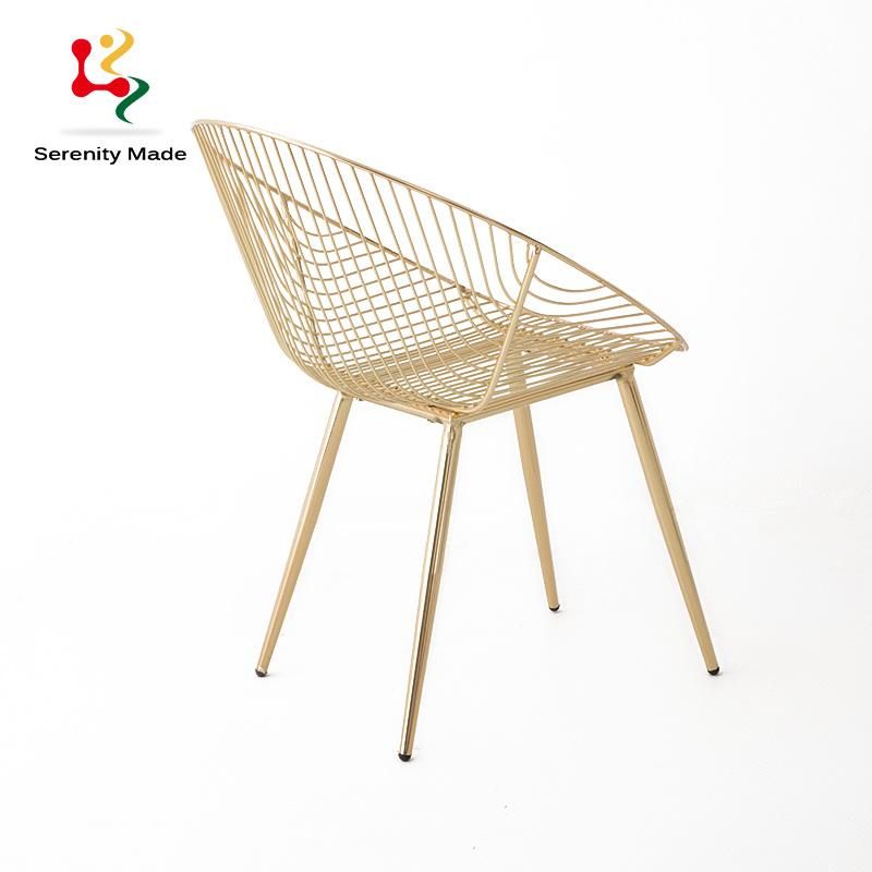 Modern Galvanized Wire Gold Frame Outdoor Dining Chair