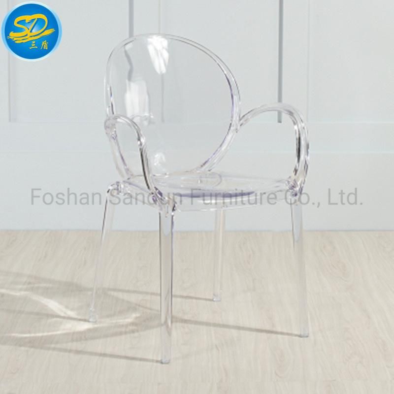 New Design Modern PC Resin Crystal Wedding Dining Chair with Arm