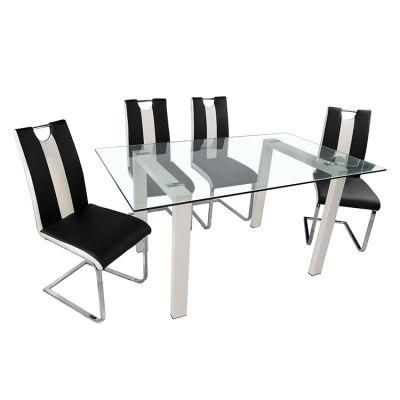 Hot Sale 1.4m Factory Cheap Spray-Painted Iron Pipe Modern Tempered Glass Dining Glass Table