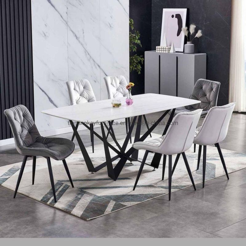 China Factory Hot Sale Slate Sintered Stone Top Marble Black Gold Ceramic Table Dining Table Set