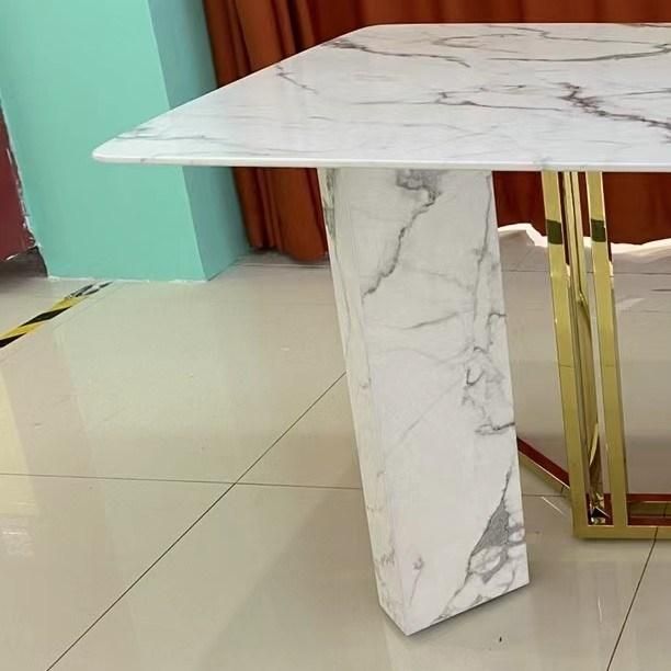 Indoor Marble Dining Table with Stainless Steel for Dining Room