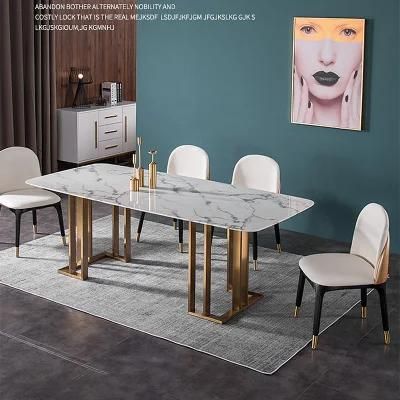 Modern Luxury Designs Gold Metal Base Marble Top Dining Table