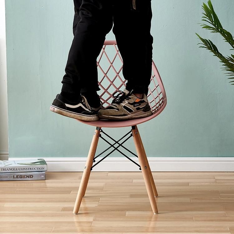 Plastic Mesh Chair Nordic Solid Wood Stool Dining Chair Creative Backrest Hollow Hotel Chair Wholesale