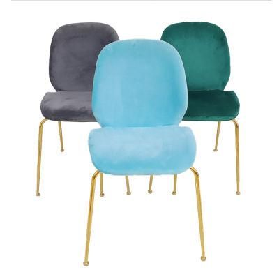 Wholesale Dining Furniture Gold Chrome Iron Legs Dining Chair Blue Velvet Fabric Chair