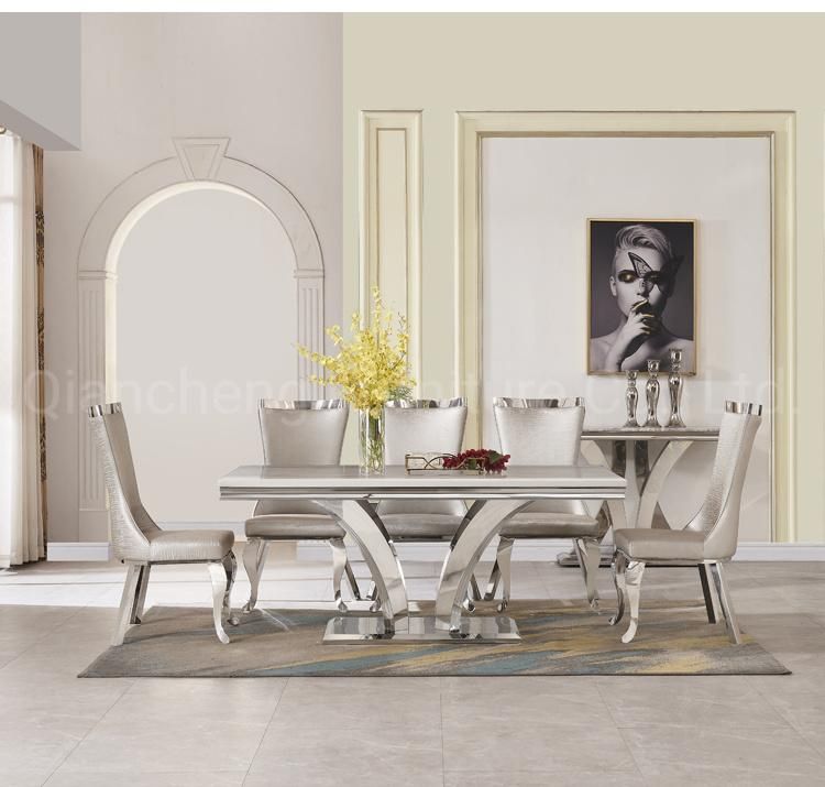 Luxury White Artificial Marble 6 Seater Dining Table and Chairs