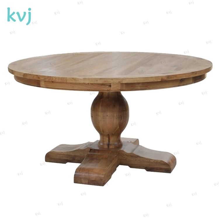 Kvj-7243 Dining Room Vintage Round Reclaimed Oak Dining Table