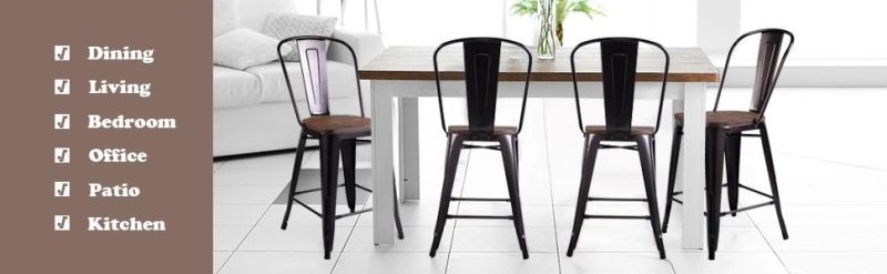 Younike 30 Inch Metal Bar Stools High Back Bar Chair Wooden Seat Industrial Counter Height Chairs