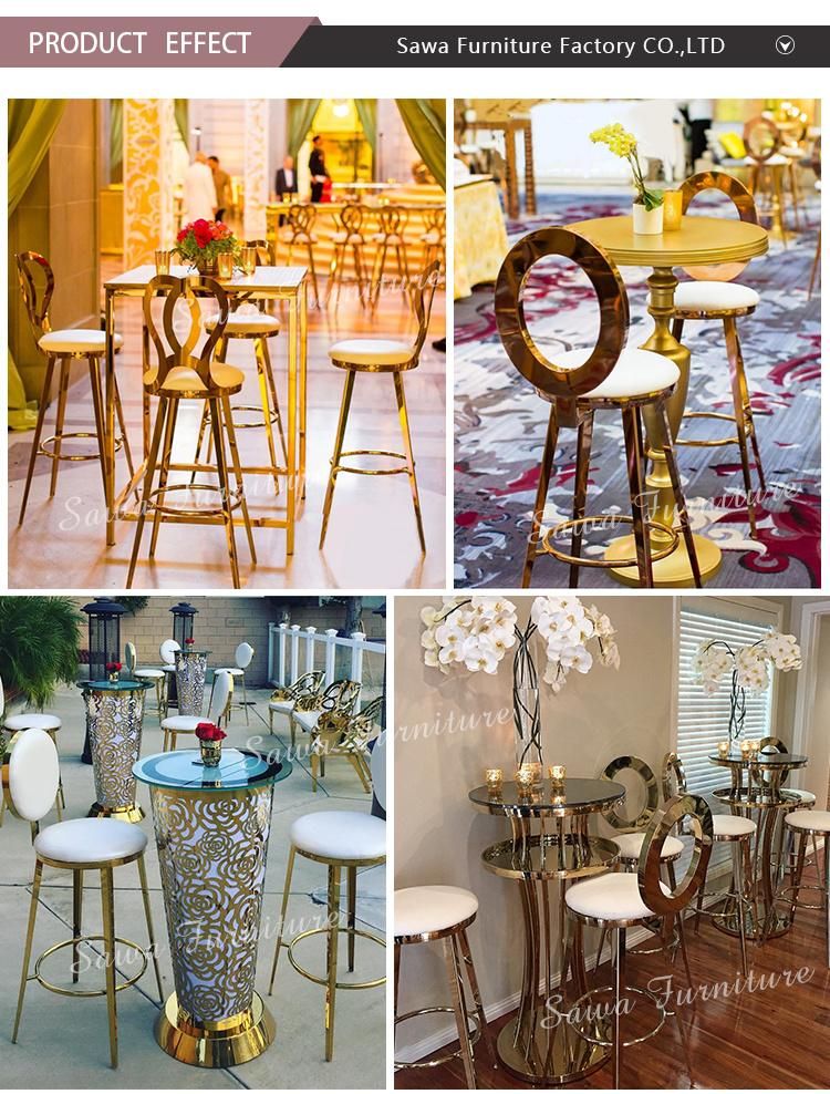 Stainless Steel Hollow Round Back Gold Cocktail High Bar Chairs