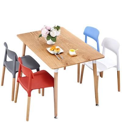 High Quality 6 Seaters Dining Room Furniture MDF Top Beech Wood Leg Dining Table