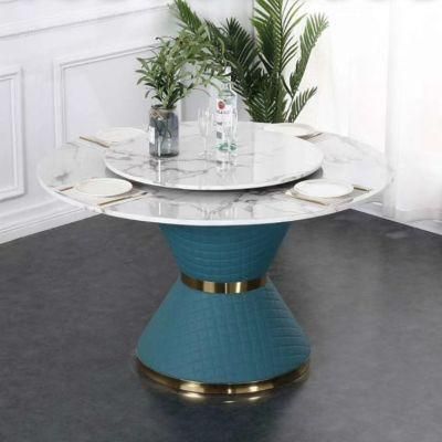 New Household White Marble Stainless Steel Dining Table