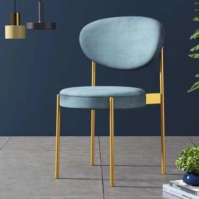 Modern Velvet Fabric Upholstered Metal Gold Leg Dining Chair Ottoman Chairs