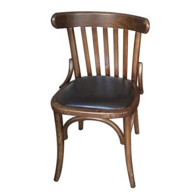 Kvj-C7 Restaurant Wooden PU Seat Bentwood Slat Brown Dining Chair